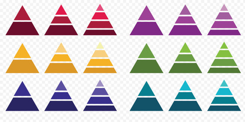 Colorful pyramid chart infographic with segmented levels, hierarchy structure, business data visualization and marketing concept. Levels of triangular pyramid. Triangle pyramid icon. EPS 10.