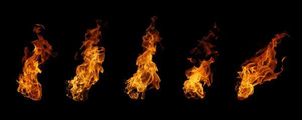 Realistic fire flames isolated on black background, perfect for photo editing, digital art, and visual effects. High-resolution burning flame texture ideal overlays, explosions, and cinematic design.
