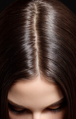 Healthy scalp with clean hair parting line displayed under optimal lighting conditions