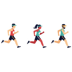 Healthy Family Running Together: Active Lifestyle with Parents and Kids Exercising Outdoors, Promoting Fitness, Wellness, and Fun Bonding Time in a Vibrant Flat Vector Illustration
