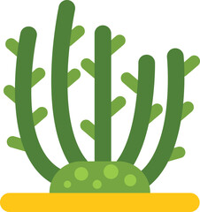 Green seaweed growing on yellow sand seabed with small bubbles