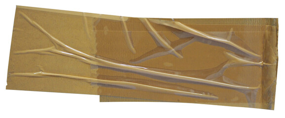 Part of brown packing tape on box, wrinkled texture adhesive tape, crumpled torn plastic, on transparent background illustration design element for scrapbooking, grunge style