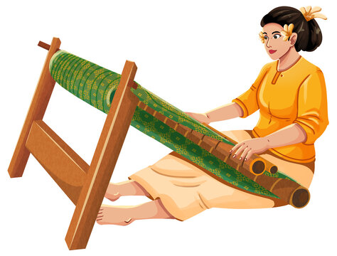 Traditional Bali Endek Fabric Weaving Illustration