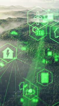 Green forest aerial view and environmental technology concept. Green tech. Ecology. Green transformation. GX. SDGs.