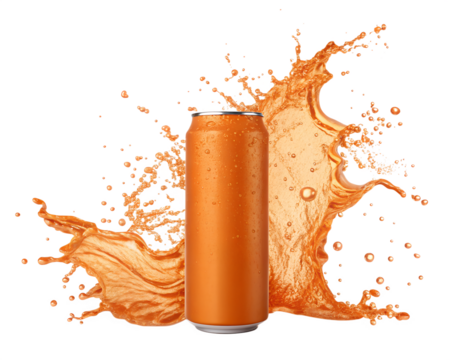 Orange Soda Can Exploding with Dynamic Juice and Liquid Splash