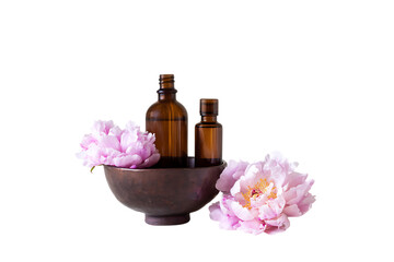 Aromatherapy with peony essential oil and fresh flowers.
