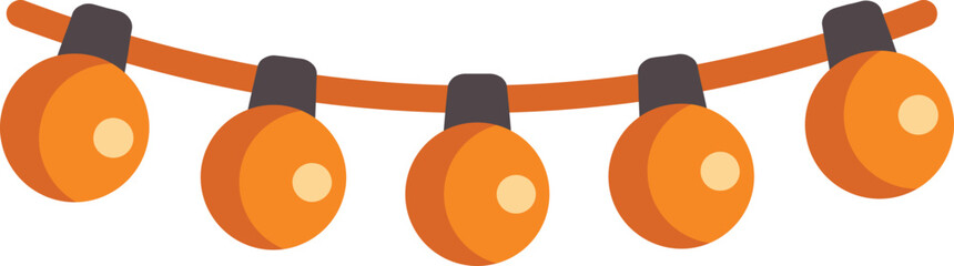 Five orange string lights hanging on a cable, illuminating a festive celebration