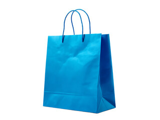 Vibrant blue shopping bag isolated on black. Retail, commerce.