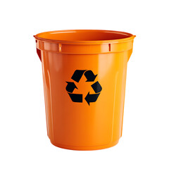 Orange recycling bin isolated on black. Eco friendly waste management.