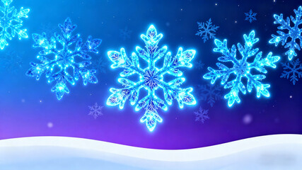 A festive abstract Christmas background featuring glowing blue snowflakes and a winter-themed design