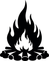 Stylized campfire silhouette flame on wood logs vector