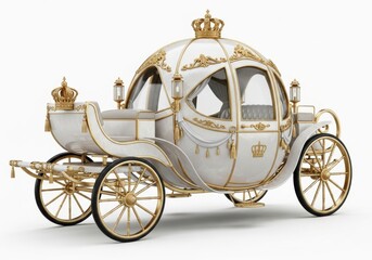 Elegant royal carriage with golden accents, a symbol of luxury and fairytale, isolated on white background