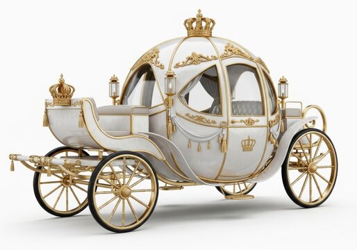 Elegant royal carriage with golden accents, a symbol of luxury and fairytale, isolated on white background