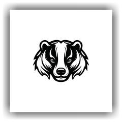 Honey badger head, minimalist black and white vector. The strong lines and sharp facial expression reflect strength, assertiveness and courage.