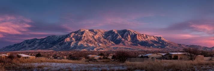 Albuquerque Sunset: Sandias Mountain in Winter Glow with Pink Hues