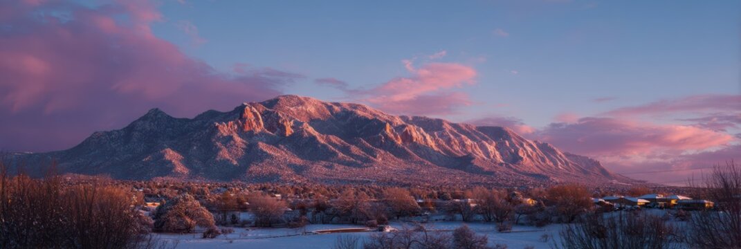 Albuquerque Sunset. Sandias Winter Glow in Pink at Land of Enchantment