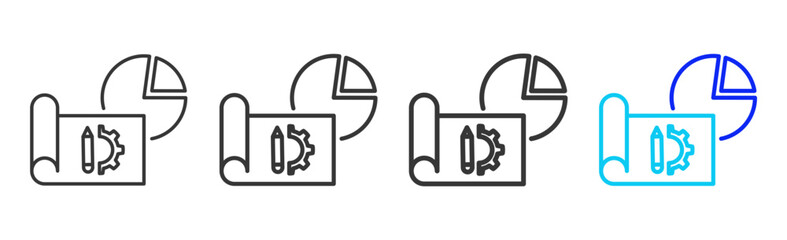 Financial Blueprint icon set collection in creative outline style for business featuring smooth line variation suitable for financial freedom strategy and digital growth