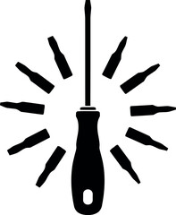 Screwdriver with interchangeable bits starburst tool icon vector vector