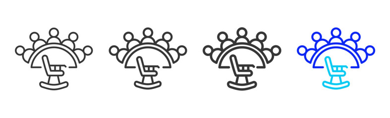 Finance Roundtable icon set collection in creative outline style for business featuring smooth line variation suitable for financial freedom strategy and digital growth