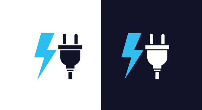 Plug and lightning bolt charging icon - Vector icon symbol for website - Icon vector - Blue icon vector