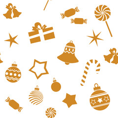 Seamless texture with Christmas golden objects. Vector.