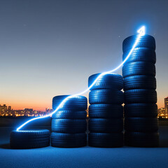 Tire stack bar chart graph showing upward growth and success