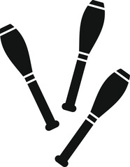 Three juggling clubs are ready for a skillful performance