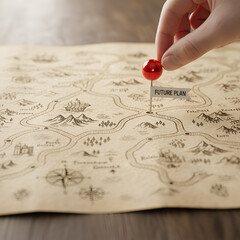 Fototapeta na wymiar Pinpointing Future Plans on a Detailed Map
