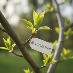 Fototapeta na wymiar Spring Buds with a 'Future Plan' Label