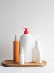 Minimal Skincare Products on Wooden Tray – Natural Beauty Concept