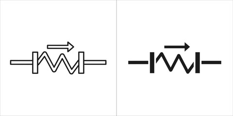 Set of two icons representing a variable resistor, one in outline and one in solid black