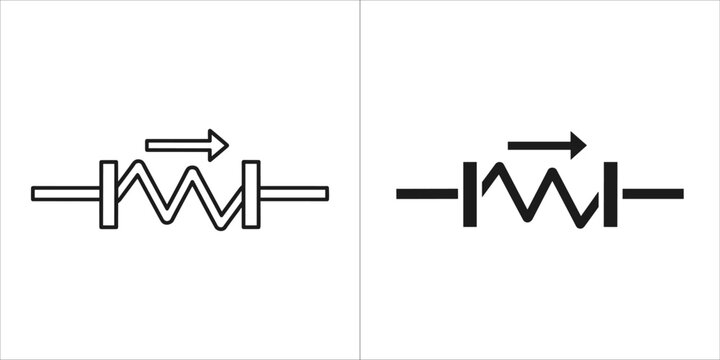 Set of two icons representing a variable resistor, one in outline and one in solid black
