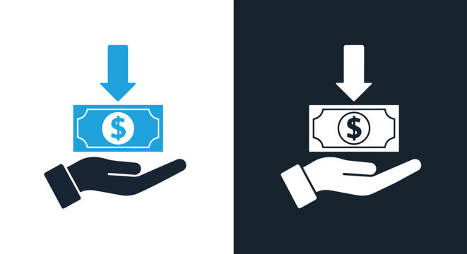 Hand receiving money deposit icon symbol - Vector icon symbol for website - Icon vector - Blue icon vector
