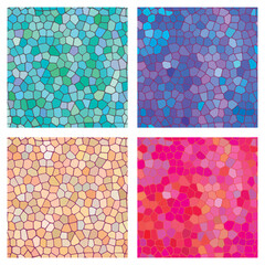 Stained glass - seamless abstract pattern. Stylish mosaic ornament for design and decorations. Vector set of 4 different shades
