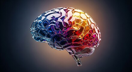 Abstract Digital Brain with Colorful Light Effects