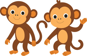 Cute cartoon monkeys vector illustration. Adorable jungle animal characters for kids and fun design.