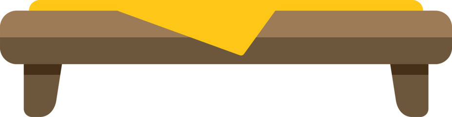 Simple wooden bench featuring a vibrant yellow tablecloth, evoking a sense of peace and tranquility