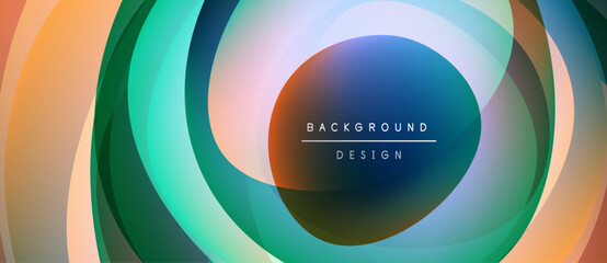 Abstract layers create vibrant circular design. Colors blend, forming dynamic visual experience. Modern, stylish background element.