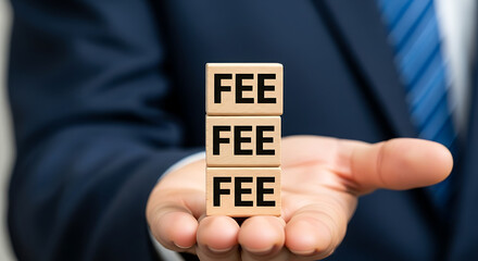 Obraz premium Stack of wooden cubes with the word 'FEE' printed on them, representing costs and charges
