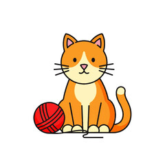 Playful Orange Cat with Yarn Ball Minimalist Vector Icon