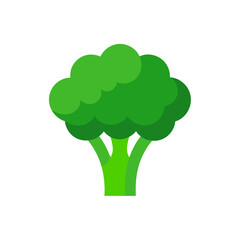 Green broccoli floret icon, stylized flat design vegetable illustration for healthy eating, dietary supplements, vegan food, nutrition, cooking, and grocery store concepts isolated.