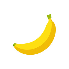 A bright yellow ripe single banana fruit vector illustration isolated on a clean white background simple flat design style tropical snack healthy food nutritional source element