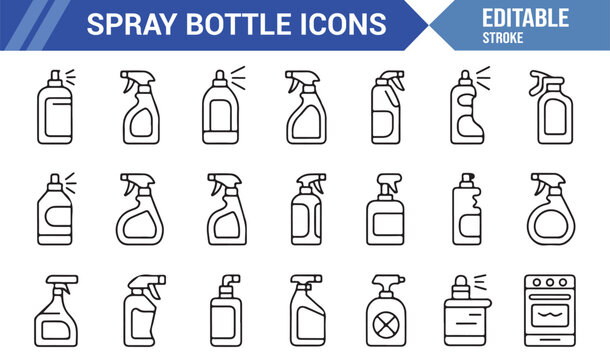 "Minimalist Spray and Cleaning Bottle Icons &ndash; Vector Pack for Detergent or Sanitizer Graphics"