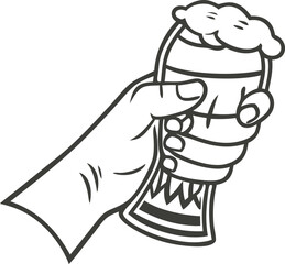 Hand holding a frothy beer silhouette