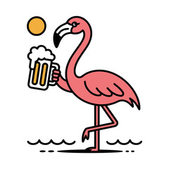 Funny Flamingo Drinking Beer
