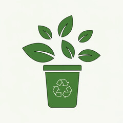 Eco-friendly Green Waste Recycling Icon Sustainable Leaves in a Recycle Bin