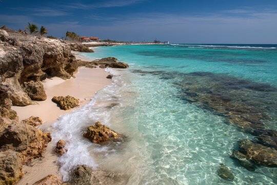 Aruba Baby Beach: White Sandy Shore with Turquoise Waters of Caribbean Sea