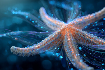 Stunning starfish radiating vibrant energy with glowing lights underwater, perfect for ocean conservation campaigns or innovative marine biology research visuals