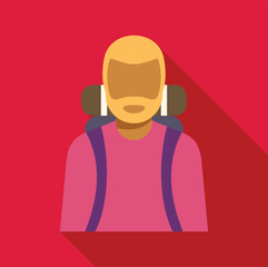 Bearded tourist wearing pink sweater and carrying backpack is ready for his hiking trip