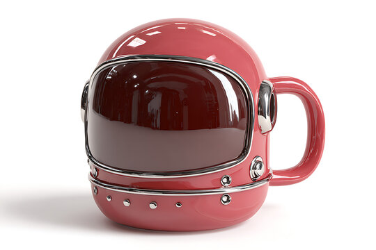 Retro futurism design featuring a unique ceramic mug sculpted as an astronaut helmet, a playful blend of space exploration and everyday life, perfect for themed decor